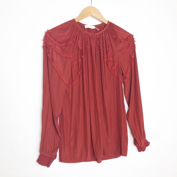 Ramy Brook Burgundy, red silk keyhole, front blouse - Picture 8 of 8